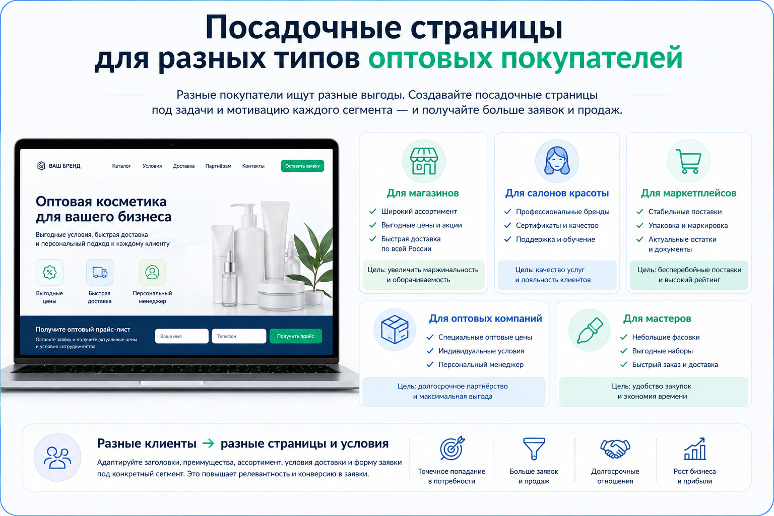 Посадочные страницы для разных типов оптовых покупателей