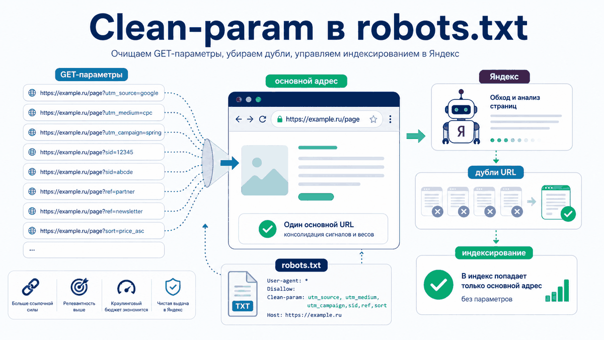Clean-param в robots.txt: как убрать GET-параметры и дубли в Яндексе