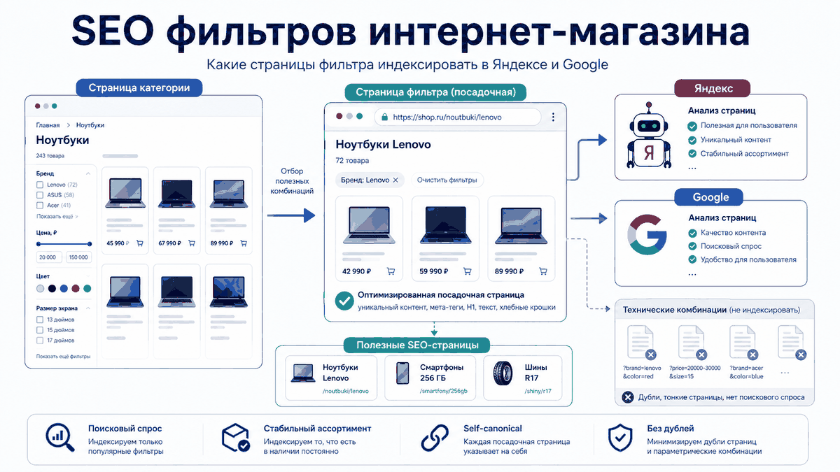 SEO фильтров интернет-магазина: индексация страниц фильтра в Яндексе и Google