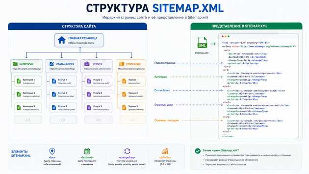 Структура Sitemap.xml и пример XML-кода