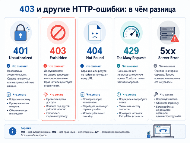 403 и другие HTTP-ошибки: отличие 401, 403, 404, 429 и 5xx