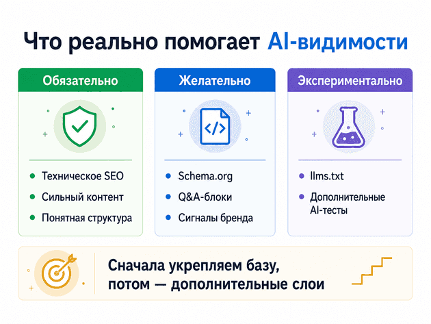 Что обязательно, желательно и экспериментально для AI-видимости сайта