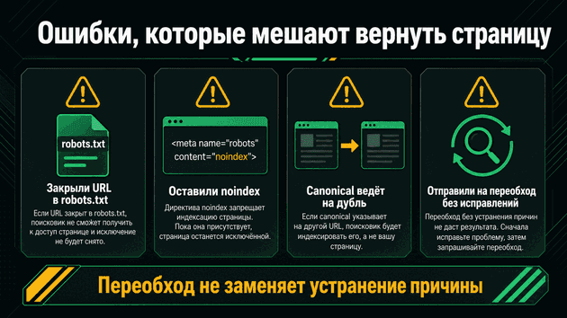 Ошибки, которые мешают вернуть страницу