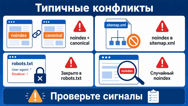 Типичные конфликты noindex