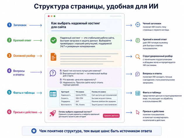 Структура страницы сайта, удобная для поиска и искусственного интеллекта