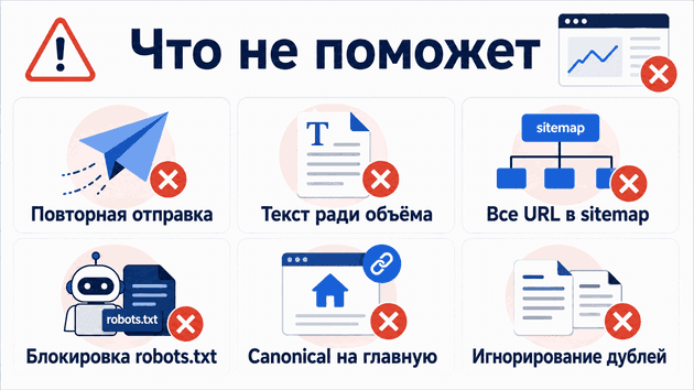 Ошибки при исправлении исключённых страниц
