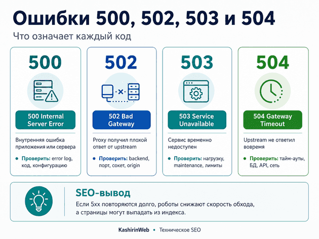 Ошибки 500, 502, 503 и 504: что означает каждый код