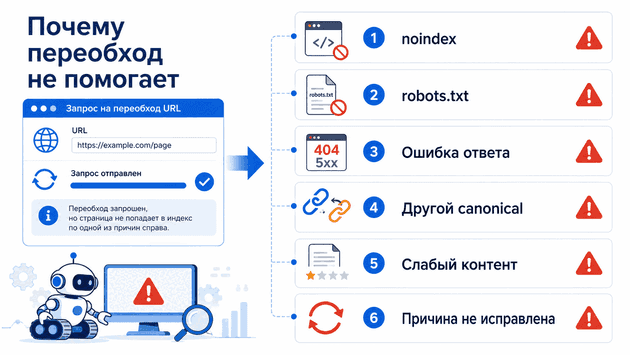 Почему запрос на переобход не помогает