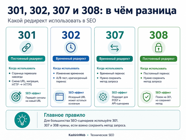 301, 302, 307 и 308: какой редирект использовать в SEO