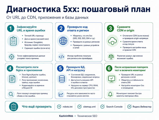 Диагностика ошибок 5xx: пошаговый план поиска причины