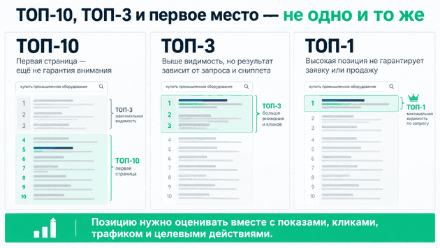 Разница между ТОП-10, ТОП-3 и первым местом в поисковой выдаче